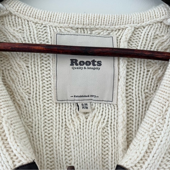 Roots Cream Cable Knit Cardigan Toggle Closure Wool Blend Cozy Chunky Sweater - Picture 5 of 6